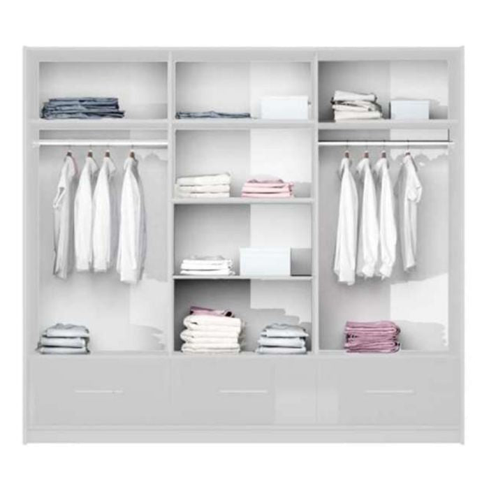 White 3-door sliding wardrobe with mirrored front panel