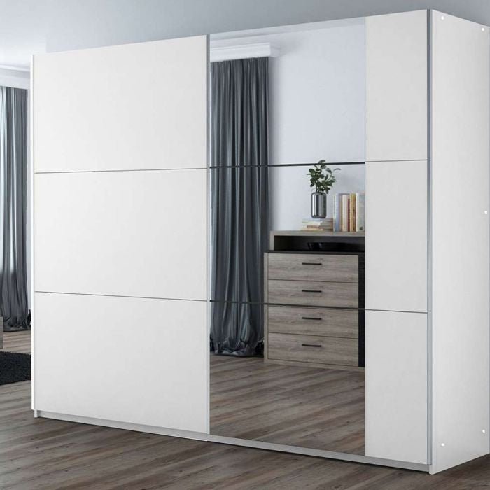 Oldham 200cm 2-Door Mirrored Sliding Wardrobe – White – product image 2