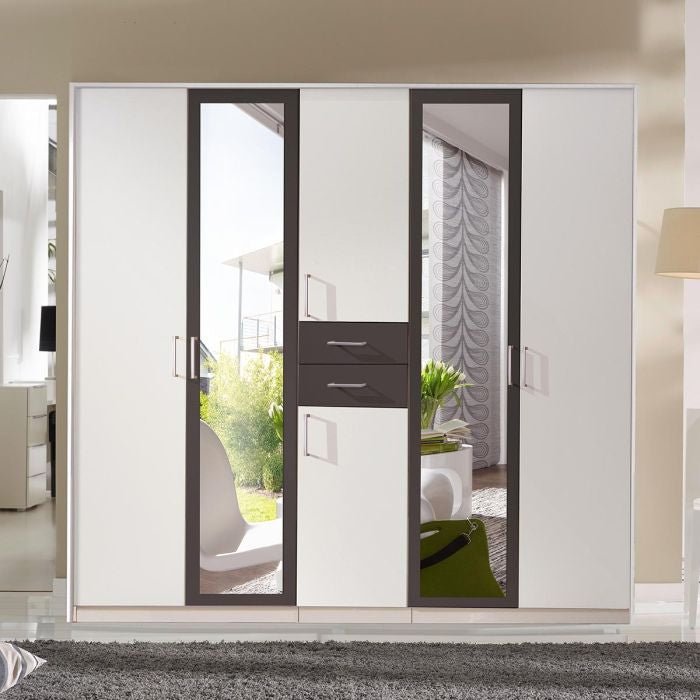 CHOICEWARDROBE DAKAR 5-door mirrored wardrobe in white and graphite finish.