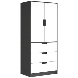 homcom 2 door wardrobe modern wardrobe with 3 drawers and hanging rod for bedroom black