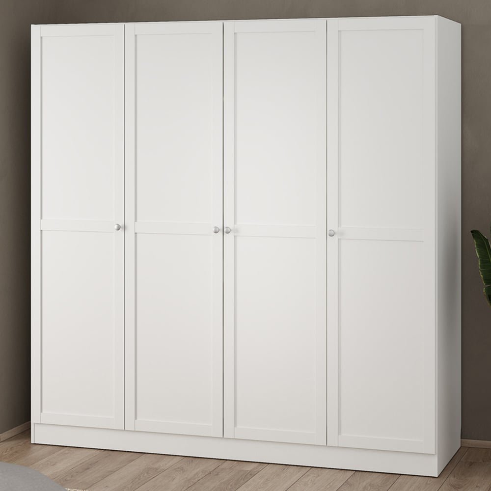 White 4-door wardrobe with panelled doors