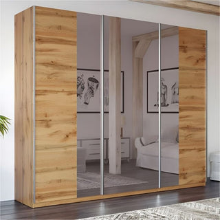 LOTHIAN 3 door sliding wardrobe in Oak Wotan with mirrored doors