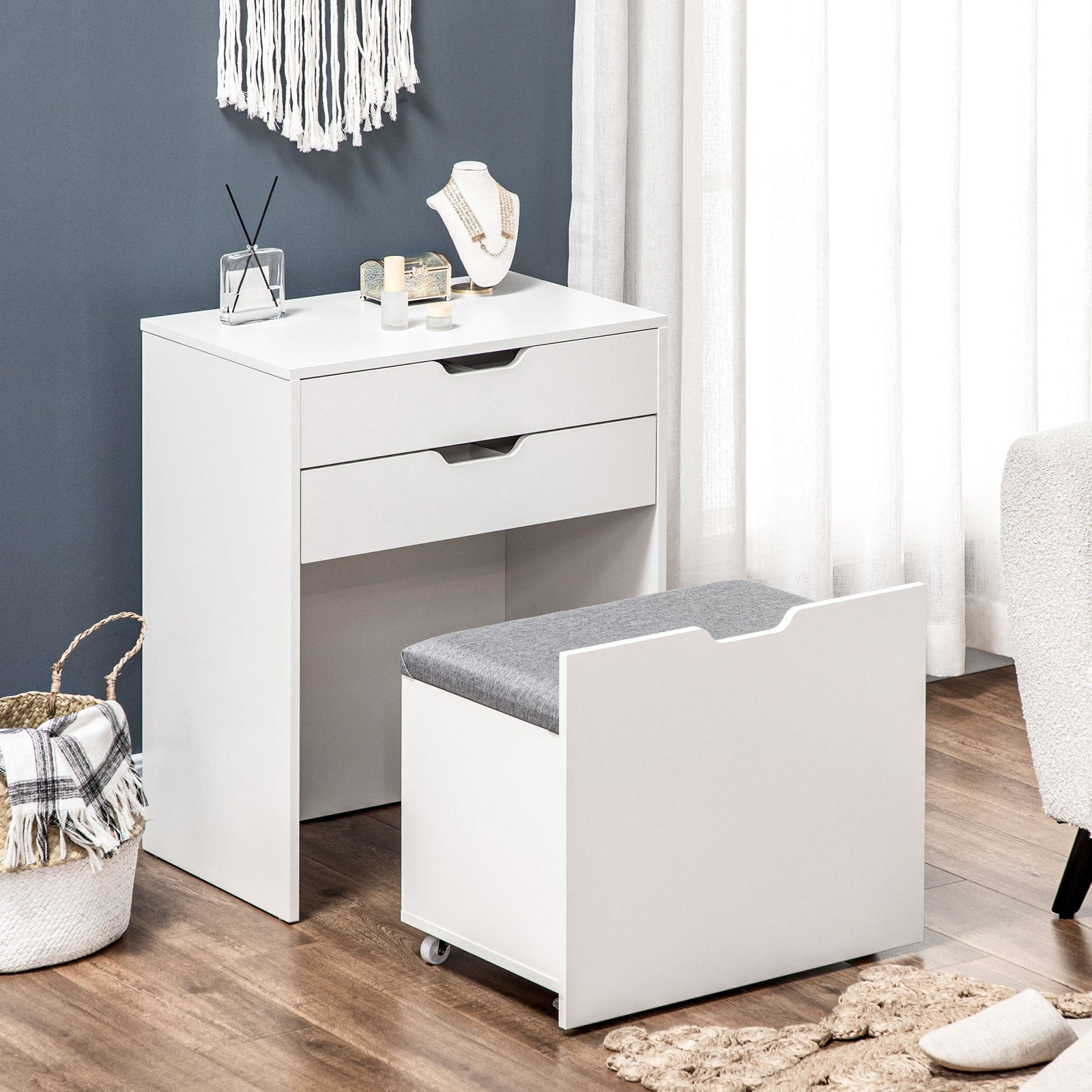 homcom dressing table with flip up mirror and storage stool vanity table with drawer and hidden compartments for bedroom living room white