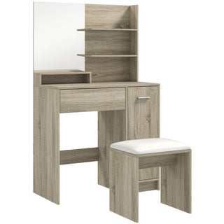 homcom dressing table and stool set with storage wood effect