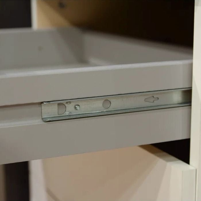 NOMASA grey wardrobe drawer with visible metal runners for smooth operation.