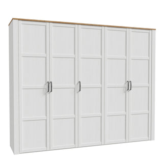 Wardrobe - BUENOS 5 Doors Wardrobe White and Oak 266cm