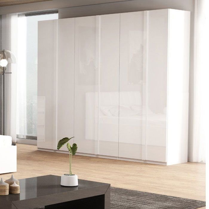 High-gloss white six-door wardrobe
