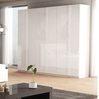 High-gloss white six-door wardrobe