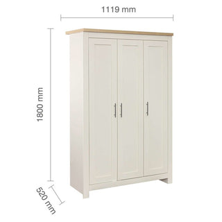 Highland Wooden Wardrobe With 3 Doors In Cream And Oak