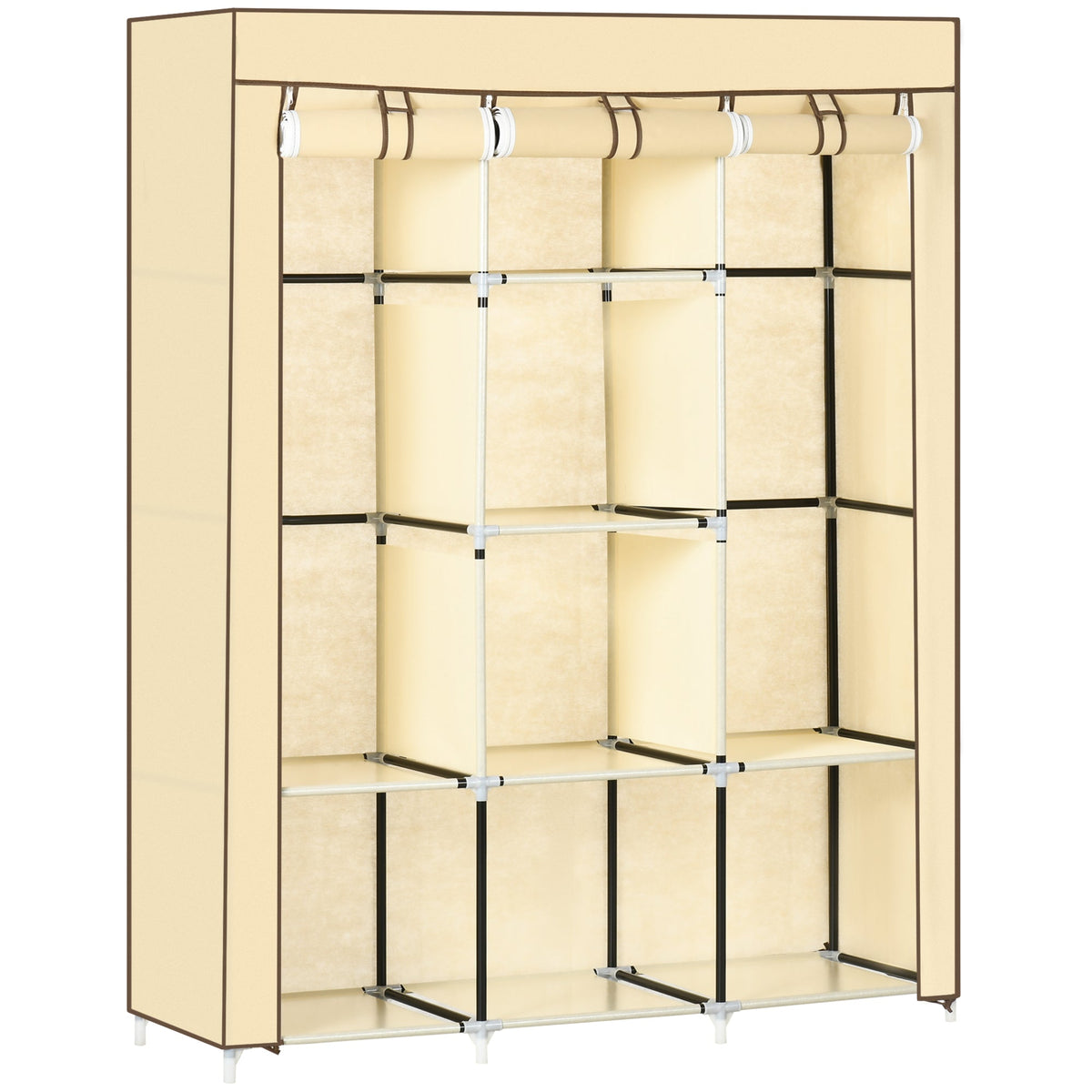 homcom fabric wardrobe with rails and shelves beige