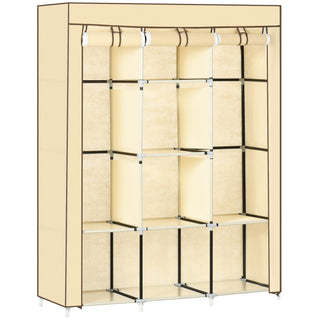homcom fabric wardrobe with rails and shelves beige