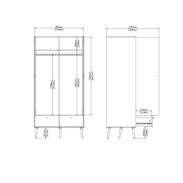 Cobalt 98.7cm 2-Door Wardrobe with 2 Drawers – Dark Grey & Oak – product image 10