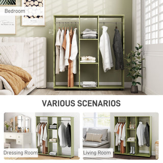 homcom open wardrobe double mobile storage shelves organizer w 6 wheels green