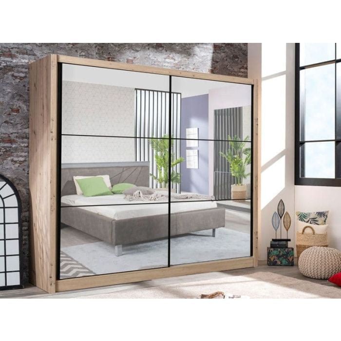 NEMISH 2-door mirrored sliding wardrobe in artisan oak effect effect 213cm wide