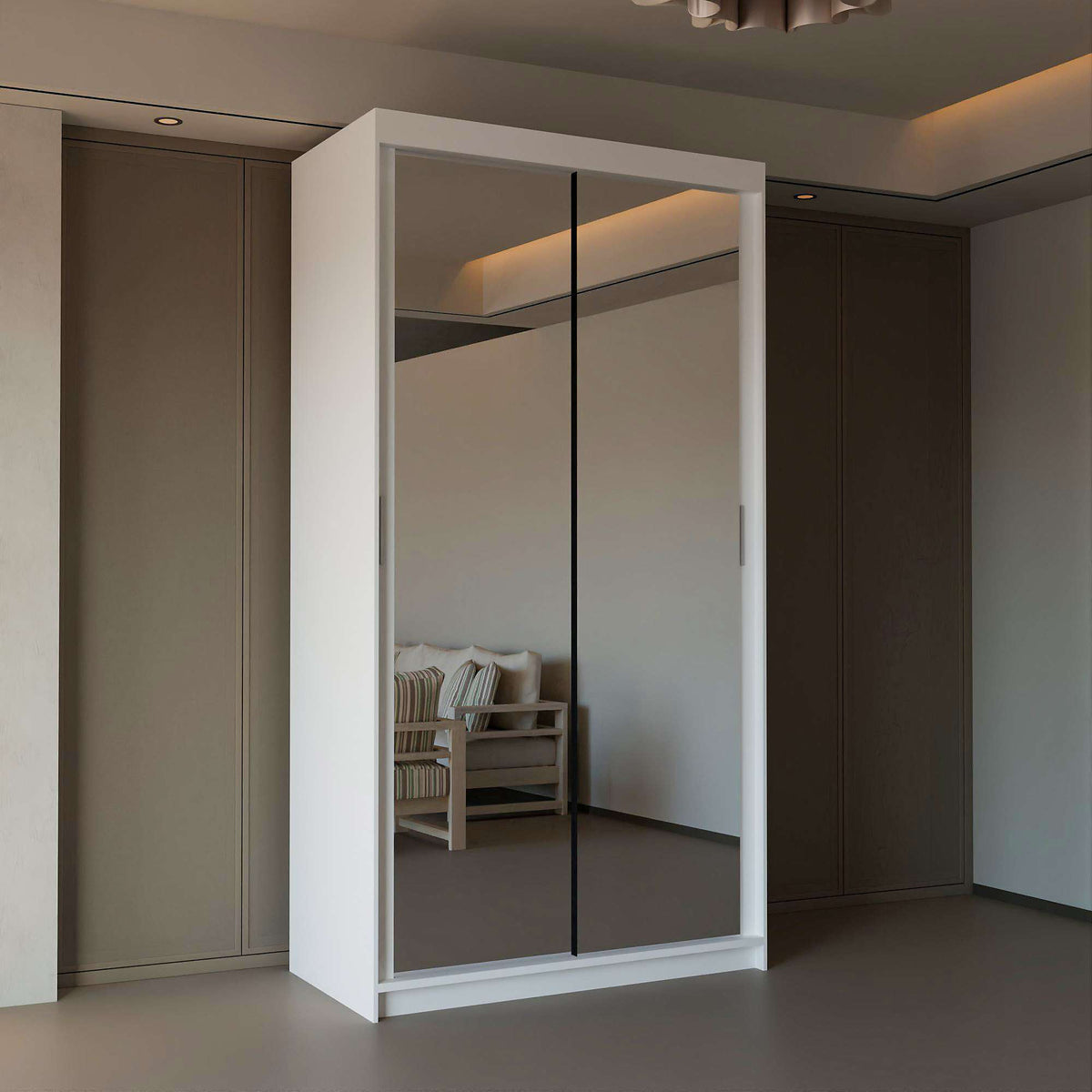 CHOICEWARDROBE Chicago II 90cm white 2-door sliding wardrobe with mirrored doors