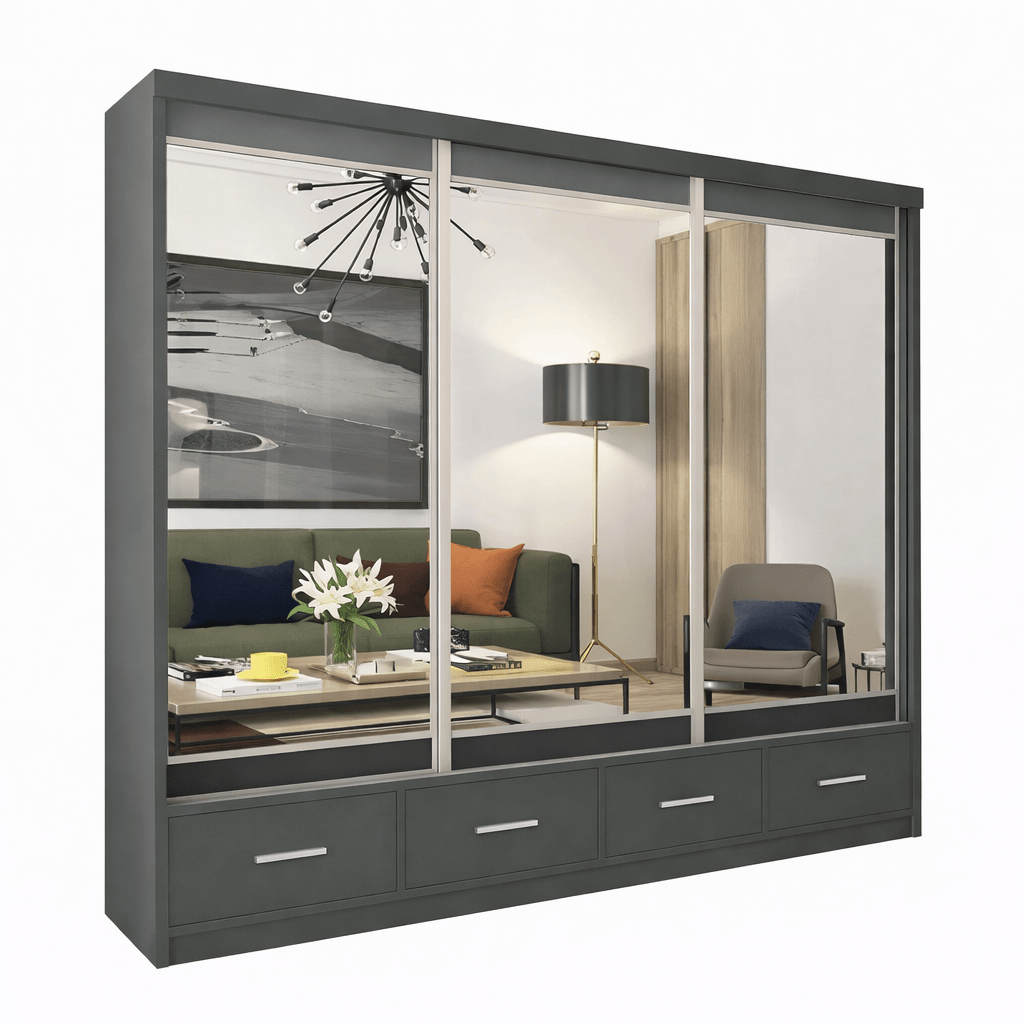 CHOICEWARDROBE NEWRY 250cm Sliding Door Wardrobe – Grey Finish, 3 Door