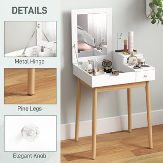 homcom dressing table with flip up mirror makeup desk with 2 drawers and pine wood legs vanity table writing desk for bedroom living room white