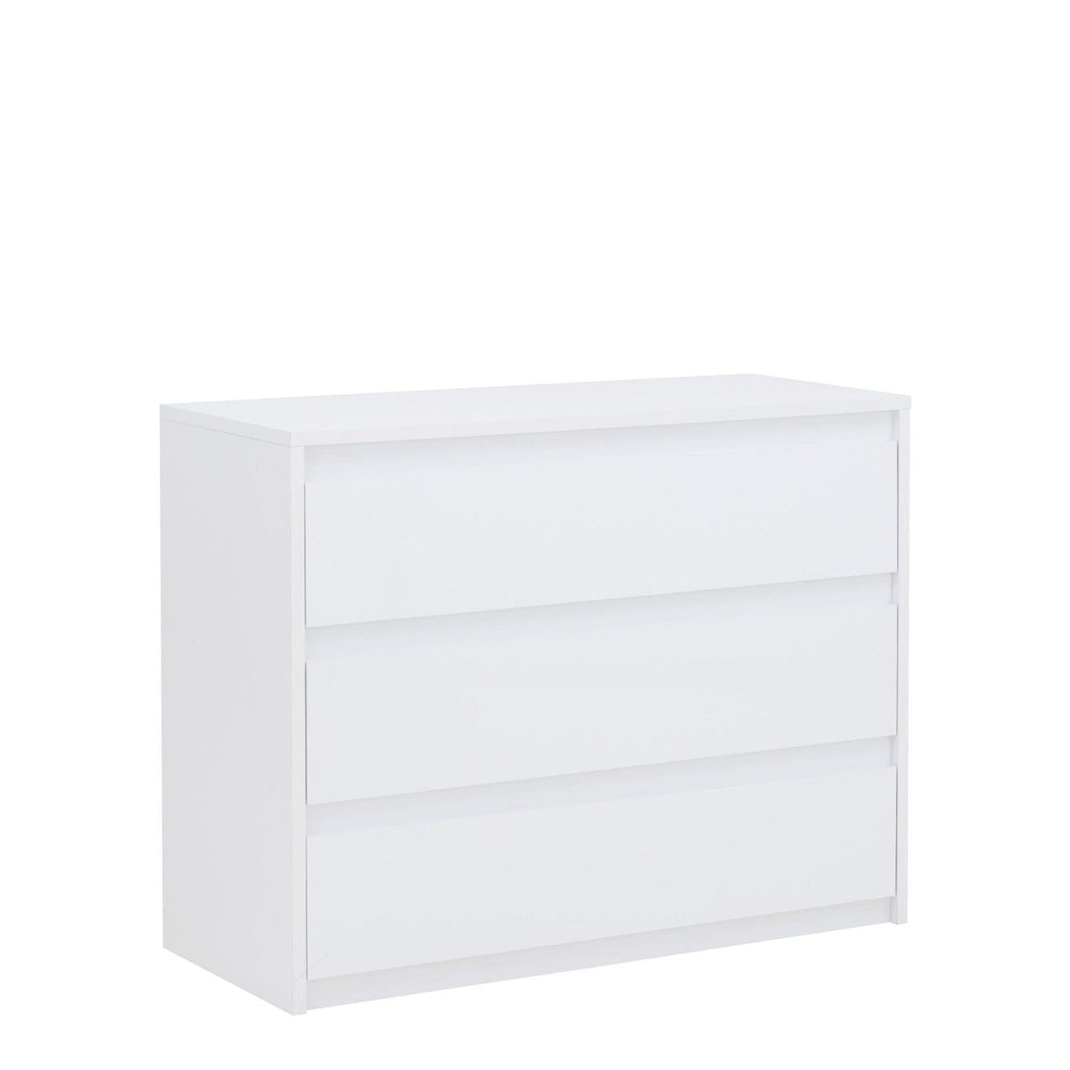 White gloss chest of drawers with three handle-less drawers