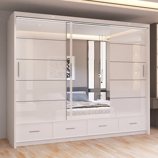 Sycylia White High Gloss 3 Door 4 Drawer Mirrored Wardrobe 255cm