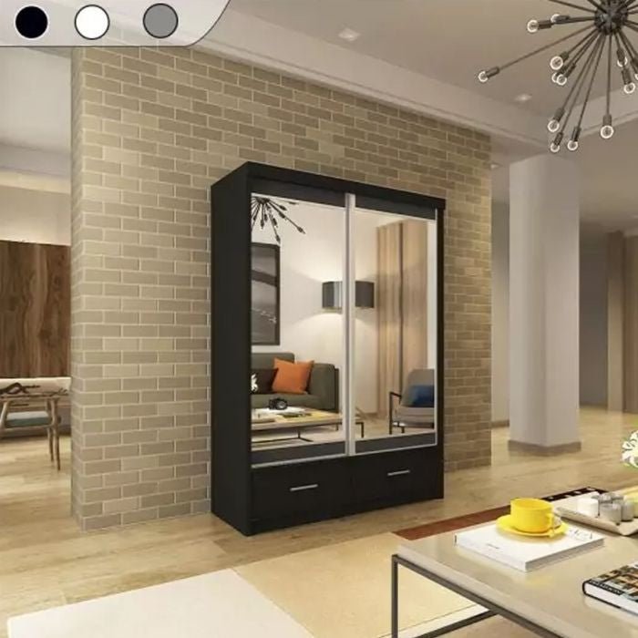 CHOICEWARDROBE Newry 2-door sliding mirror wardrobe in matte grey finish.