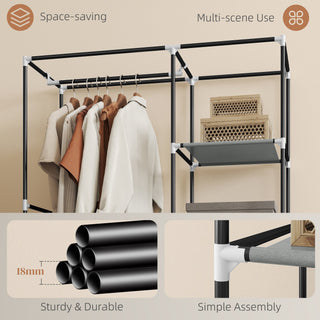 homcom fabric wardrobe portable wardrobe with 6 shelves 1 hanging rail foldable closets 103 x 43 x 162 5 cm light grey