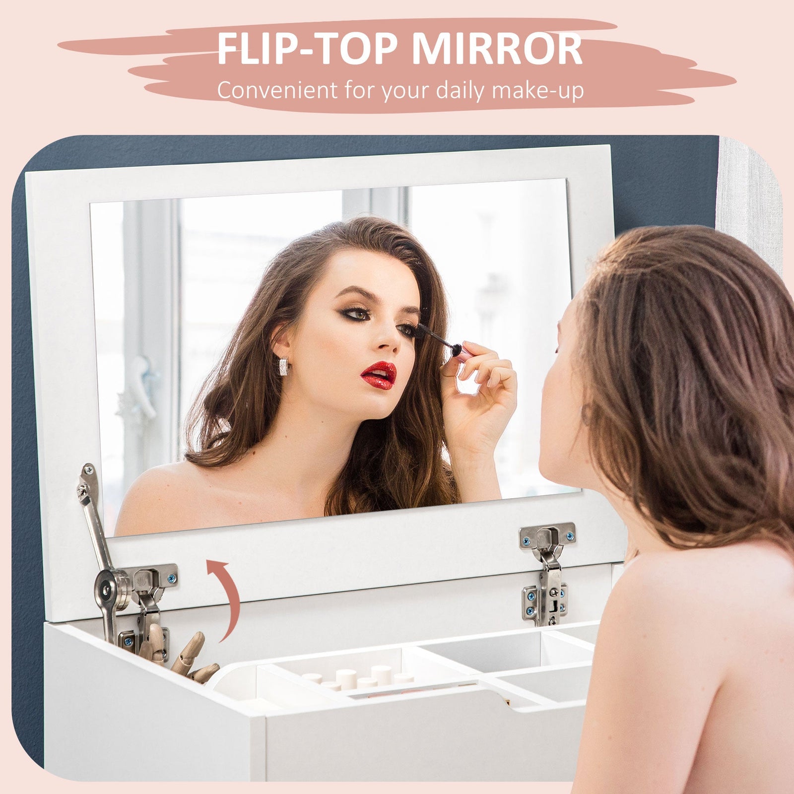 homcom dressing table with flip up mirror and storage stool vanity table with drawer and hidden compartments for bedroom living room white