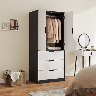 homcom 2 door wardrobe modern wardrobe with 3 drawers and hanging rod for bedroom high gloss white