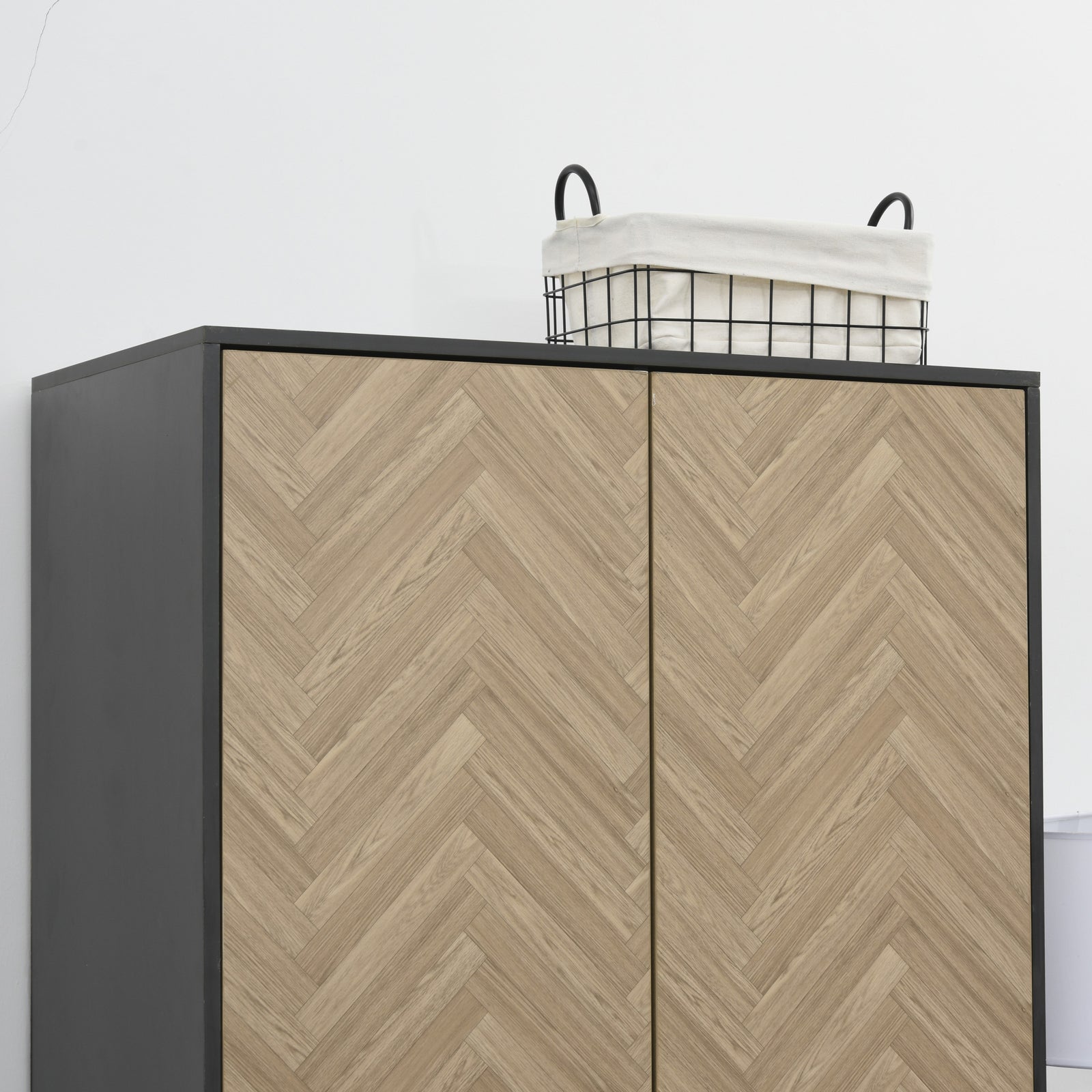 homcom modern wardrobe cabinet wood grain sticker surface with shelf hanging rod and 2 drawers 90x50x190cm
