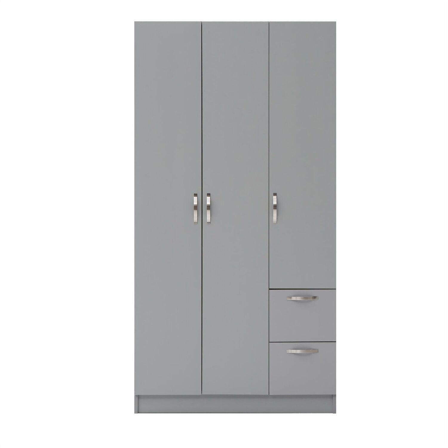 Grey 3 door wardrobe with 2 drawers and silver handles | CHOICEWARDROBE