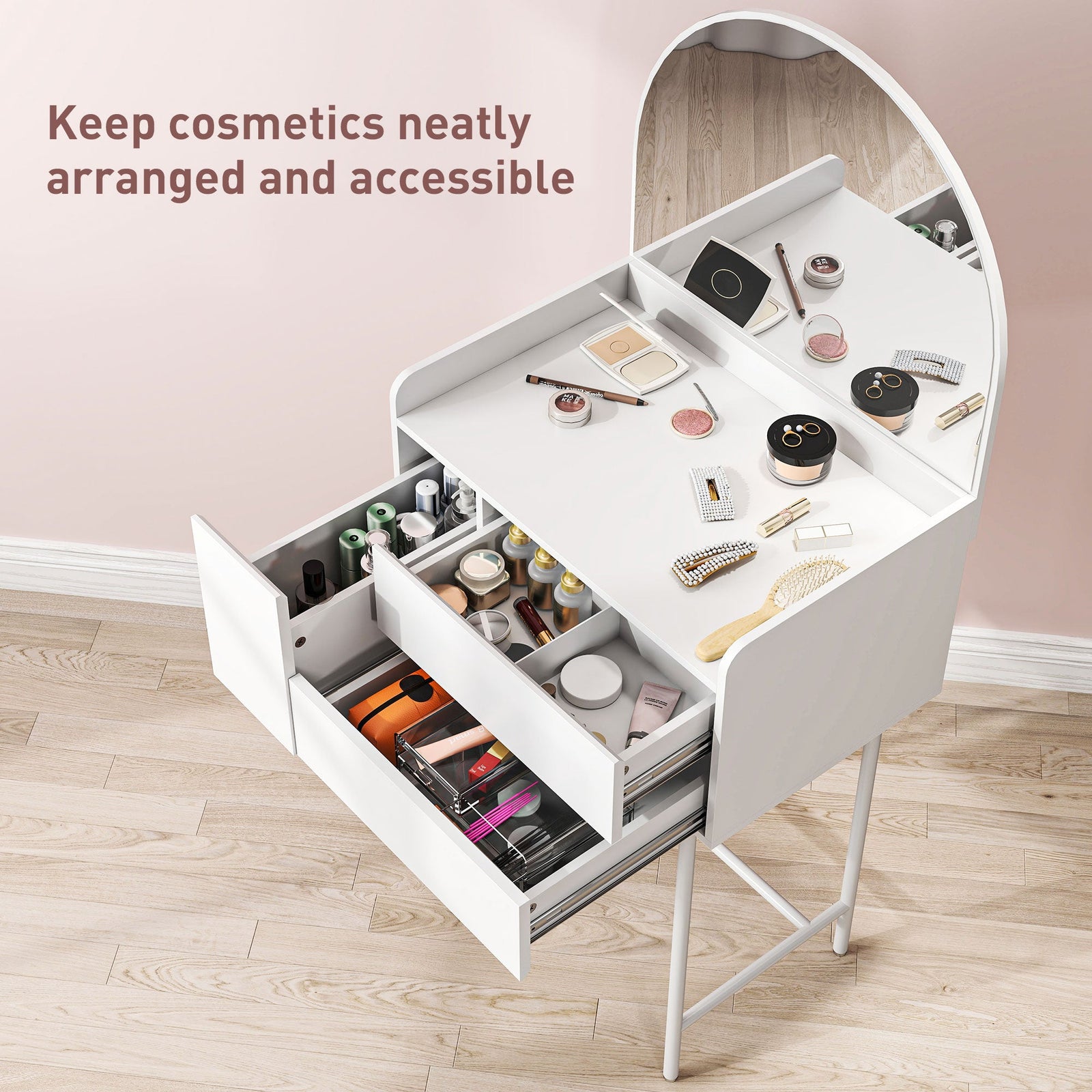 homcom three drawer compact dressing table white