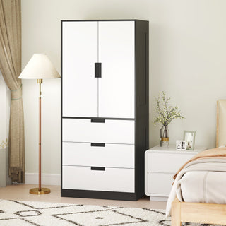 homcom 2 door wardrobe modern wardrobe with 3 drawers and hanging rod for bedroom black