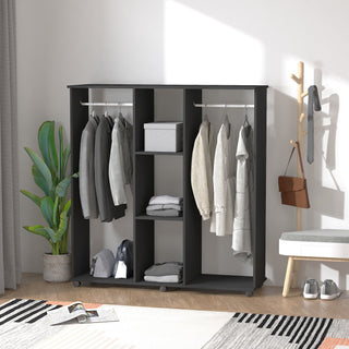 homcom open wardrobe double mobile storage shelves organizer w 6 wheels black