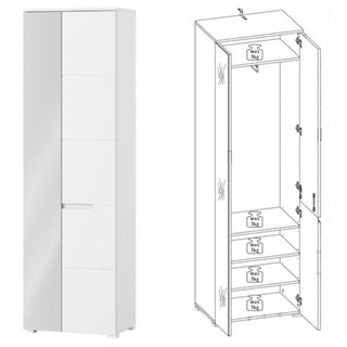CHOICEWARDROBE Sarnia Sliding Wardrobe – White High Gloss Finish, 2 Door, Mirrored Door, 60cm