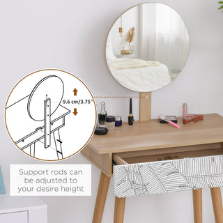 homcom dressing table with drawer and mirror height adjustable wooden oak color bedroom dressing room elegant and durable