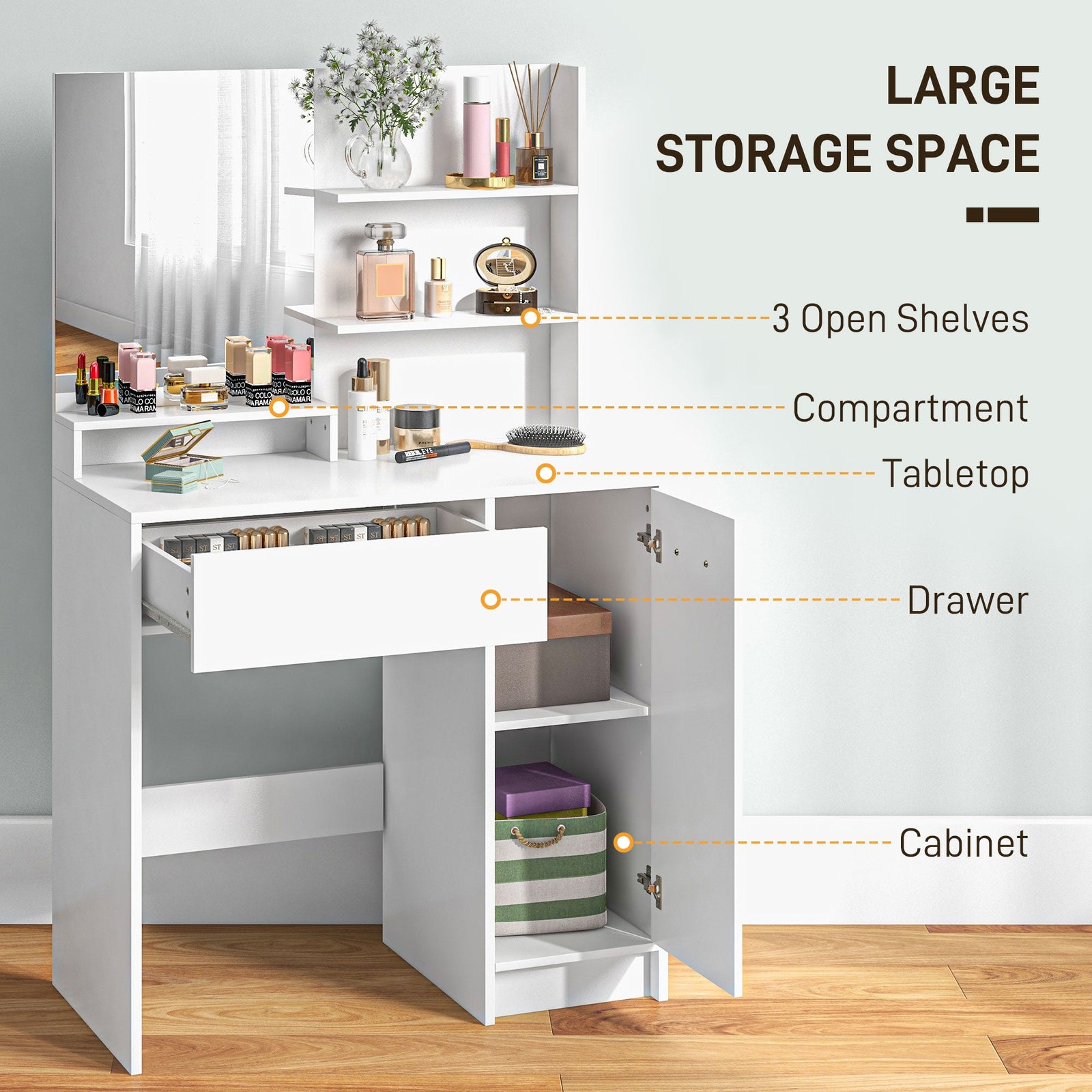 homcom dressing table and stool set with storage white