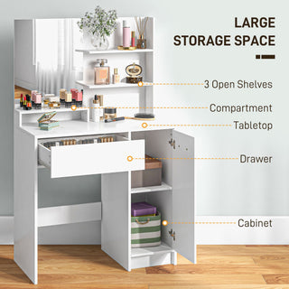 homcom dressing table and stool set with storage white