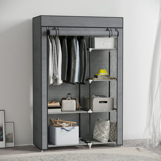 homcom rail and six shelf fabric wardrobe dark grey