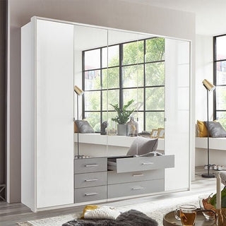 CHOICEWARDROBE Bonn 5 door wardrobe with mirrored centre doors and grey drawers