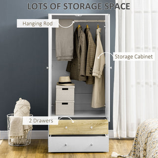 homcom 2 door wardrobe with 2 drawers hanging rod and anti tipping straps for bedroom clothes storage organisation white