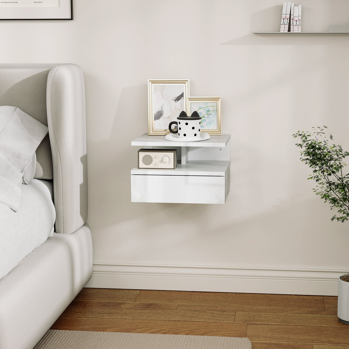 homcom floating high gloss bedside table high gloss white