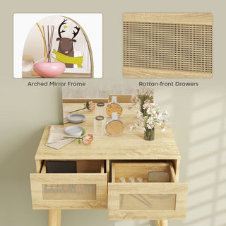 homcom dressing table compact vanity desk with mirror and 2 drawers natural wood finish