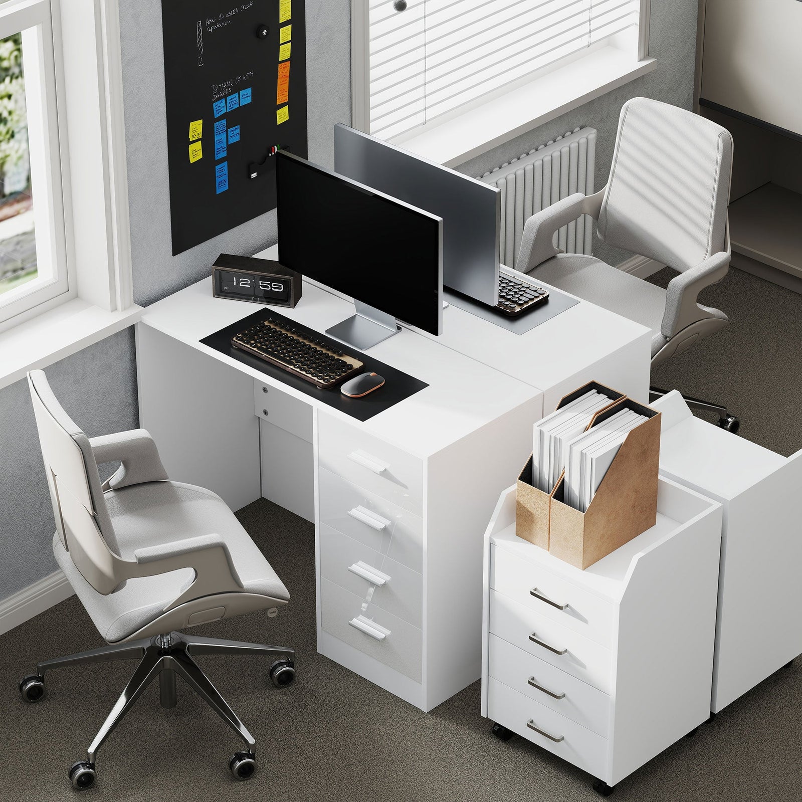 homcom computer desk with drawers dressing table high gloss home office writing workstation white