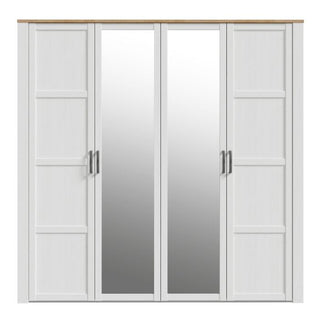 BUENOS 4-door mirrored wardrobe in Riviera Oak and White