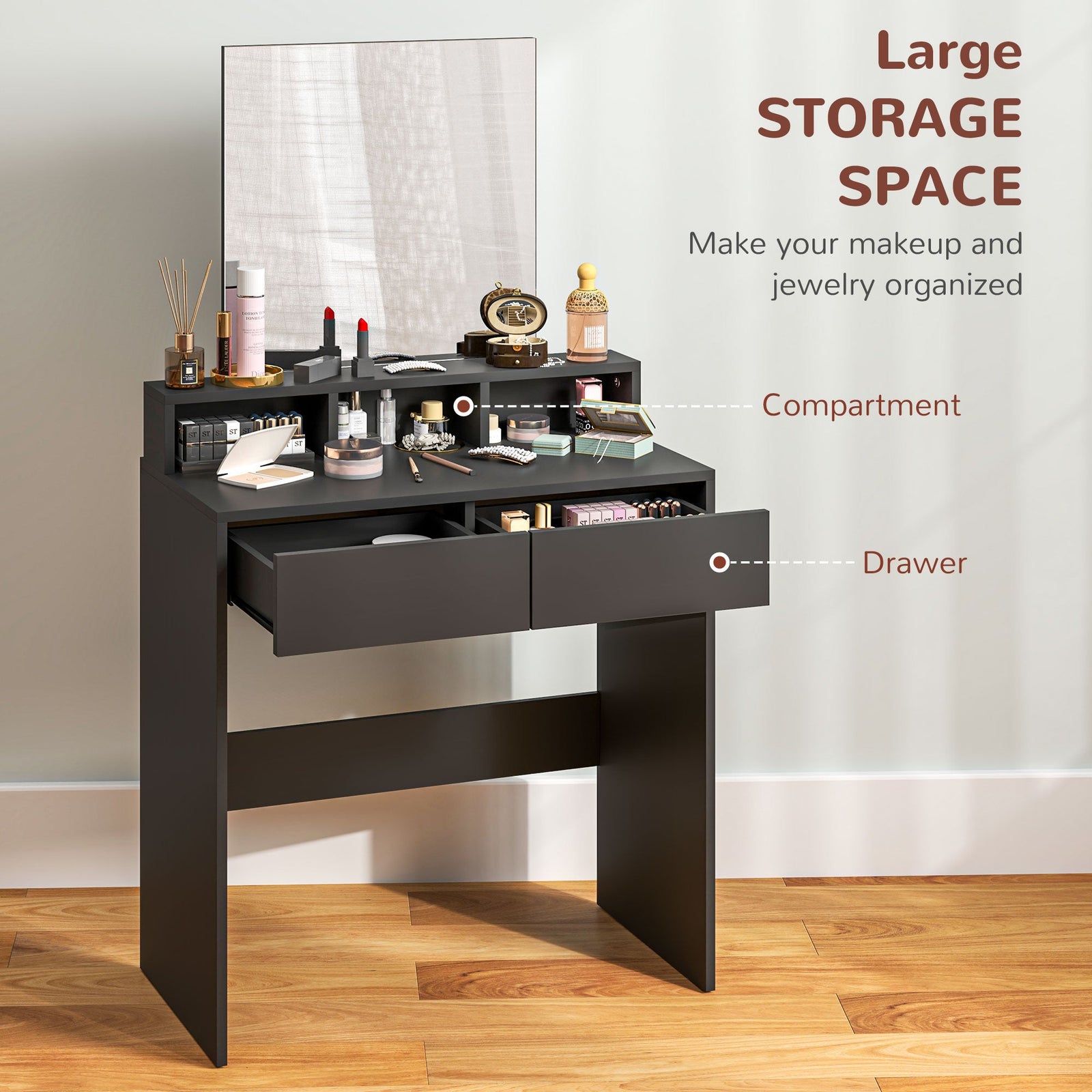 homcom multi storage dressing table with mirror black