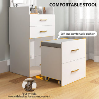 homcom compact dressing table and stool set with storage white
