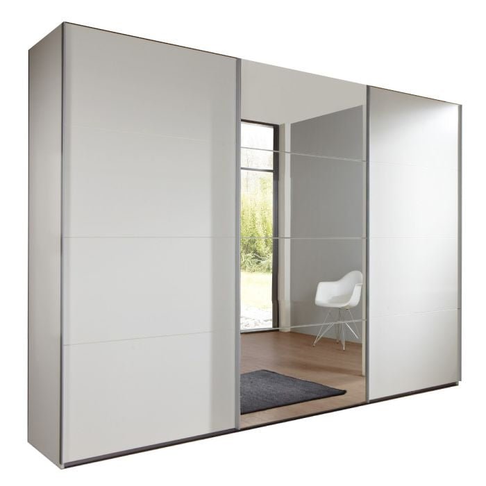 CHOICEWARDROBE 3-door white sliding wardrobe with mirrored panels, 270cm wide.