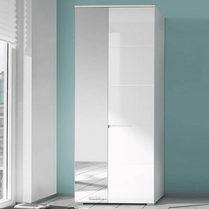 CHOICEWARDROBE Sarnia sliding wardrobe, white high gloss with one mirrored door.