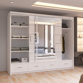 Sycylia White High Gloss 3 Door 4 Drawer Mirrored Wardrobe 255cm