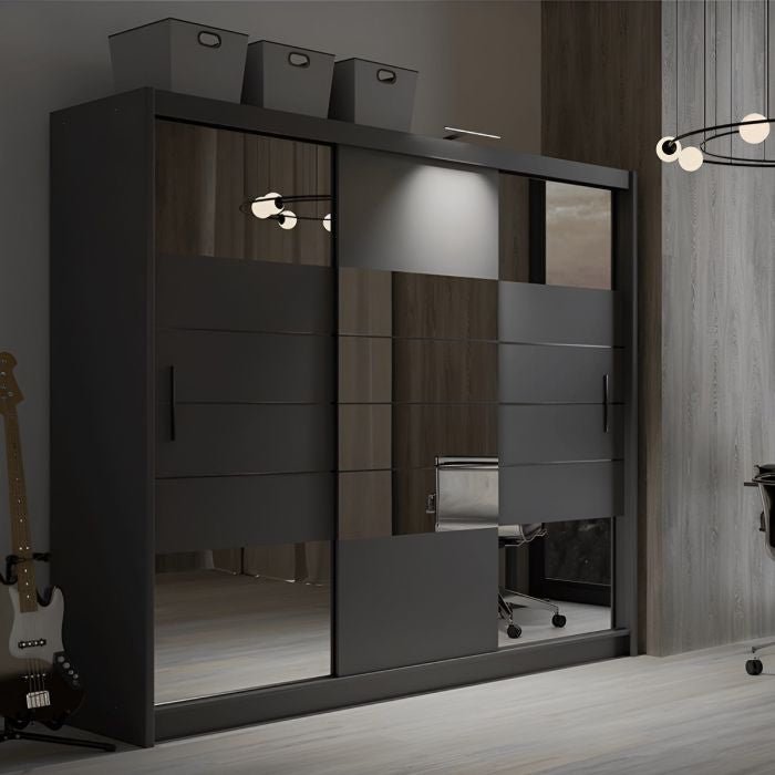 Kinross II 250cm 3-Door Mirrored Sliding Wardrobe – Graphite – product image 2