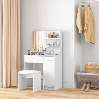 homcom dressing table and stool set with storage white